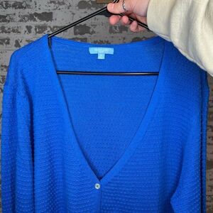 Draper James | women blue button down cardigan Swiss knot